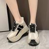 Fashion Women Casual Sports Shoes 7.5CM Heels High Platform Sneakers Wedge Height Increase Footwear Leather White Comfy Chunky Sneakers
