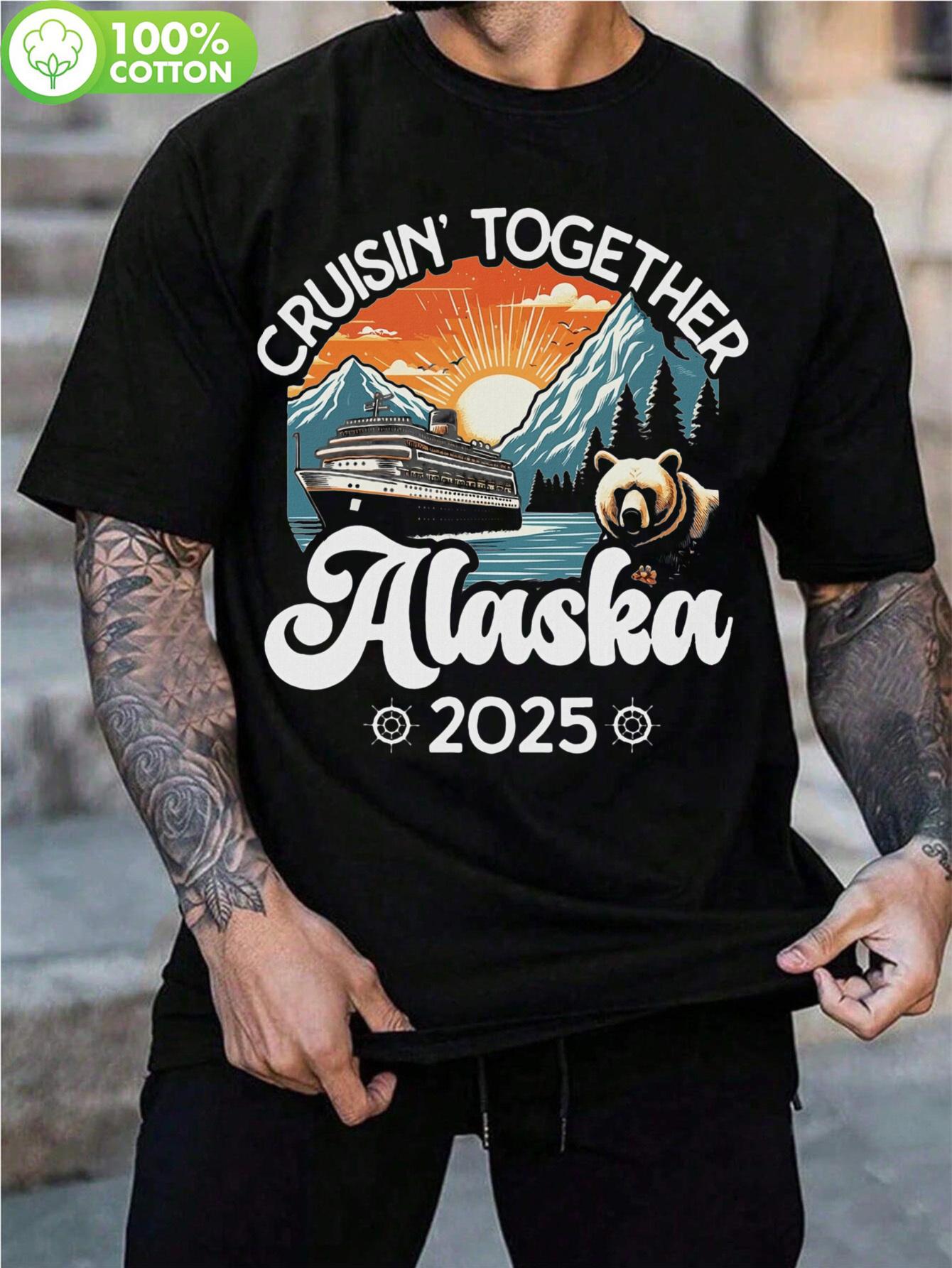 Alaska 2025 Cruisin Together Graphic T-shirt - Black Cotton Tee with Mountain XXL