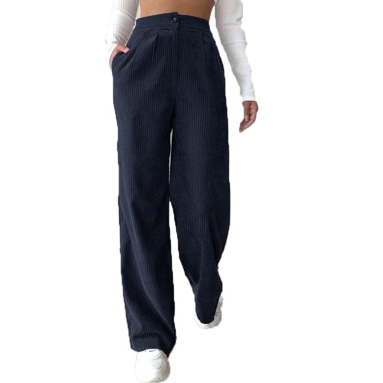 

2025 Autumn Women s High Waist Corduroy Straight-Leg Pants - Solid Colors L темно-синього кольору