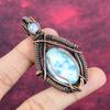 Larimar Gemstone Pendant Rainbow Moonstone Pendant Copper Wire Wrapped Jewelry