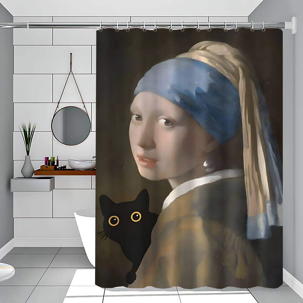 Lustige Kunst Matisse Monet Schwarze Katze Van Gogh Sonnenblumen Duschvorhang - Wasserabweisend und auslaufsicher, Schimmel- und Mehltau