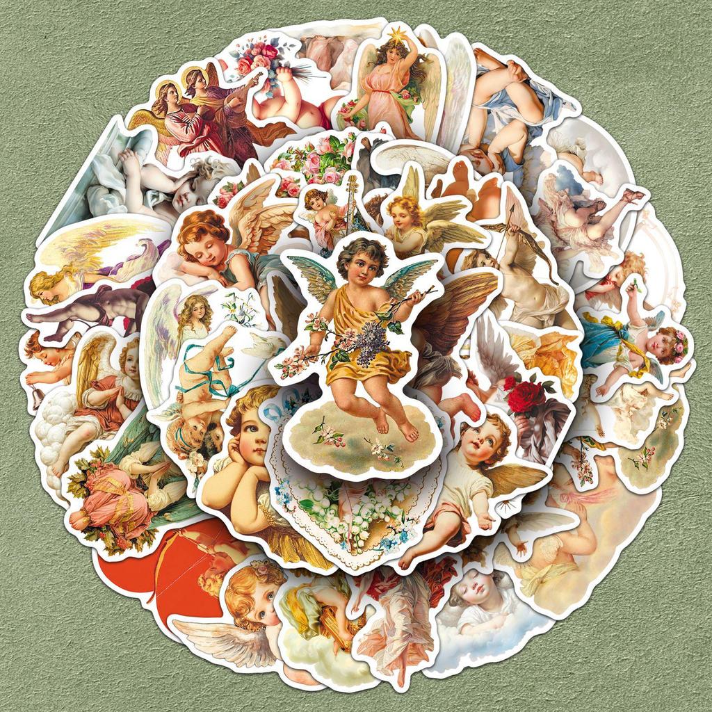 50 Retro Angelic Charm Stickers: Western Mythology Art for Fridge, Guitar, Milk Tea Cup