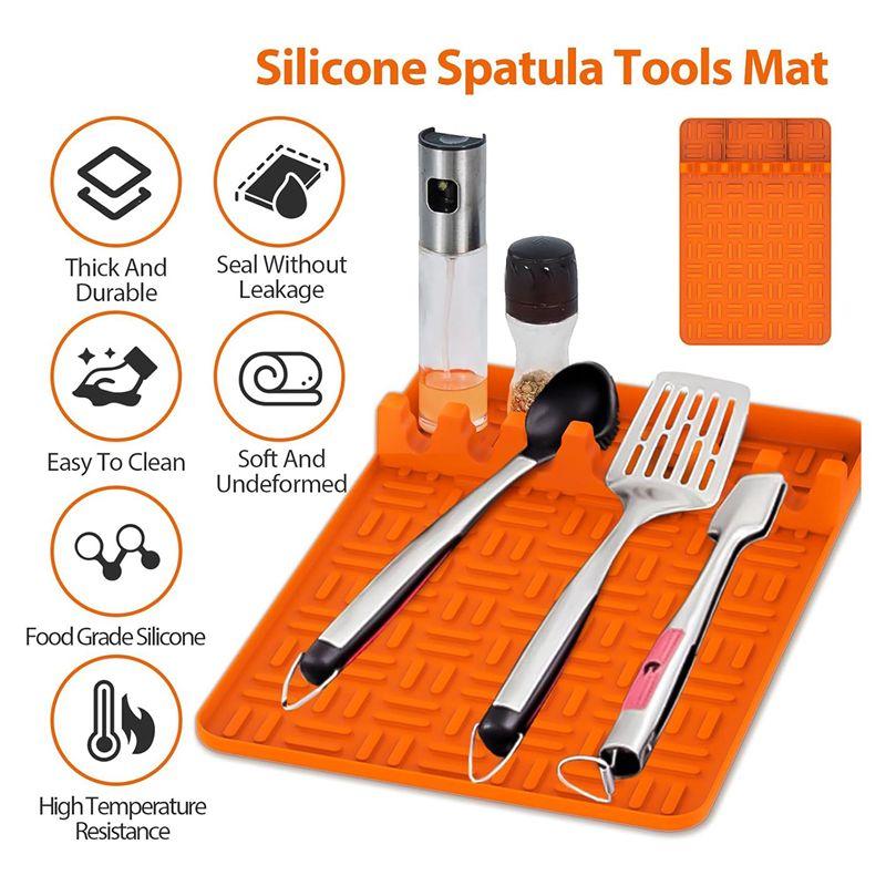 AEE4-Silicone Griddle Tools Mat ,Spatula Mat With Drip Pad,Side Shelf Mat Grill Utensils Holder Griddle Accessories