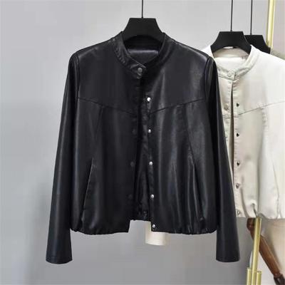 Leather Jacket for Women, New Autumn Wear, Stand Collar, Korean Style, Simple Style, Loose, Slim, Western Style, Washed PU Leather Jacket