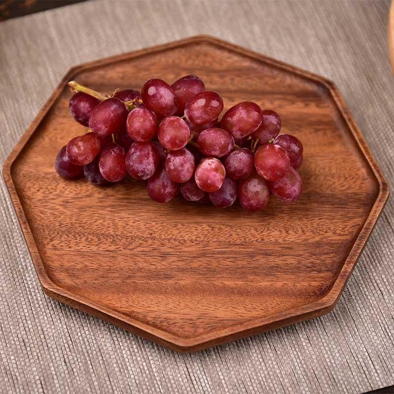 Natural Acacia Wood Serving Trays Octagonal & Rectangular Wooden Platters for Food, Coffee, Dessert, Decor, Kitchen Organizer