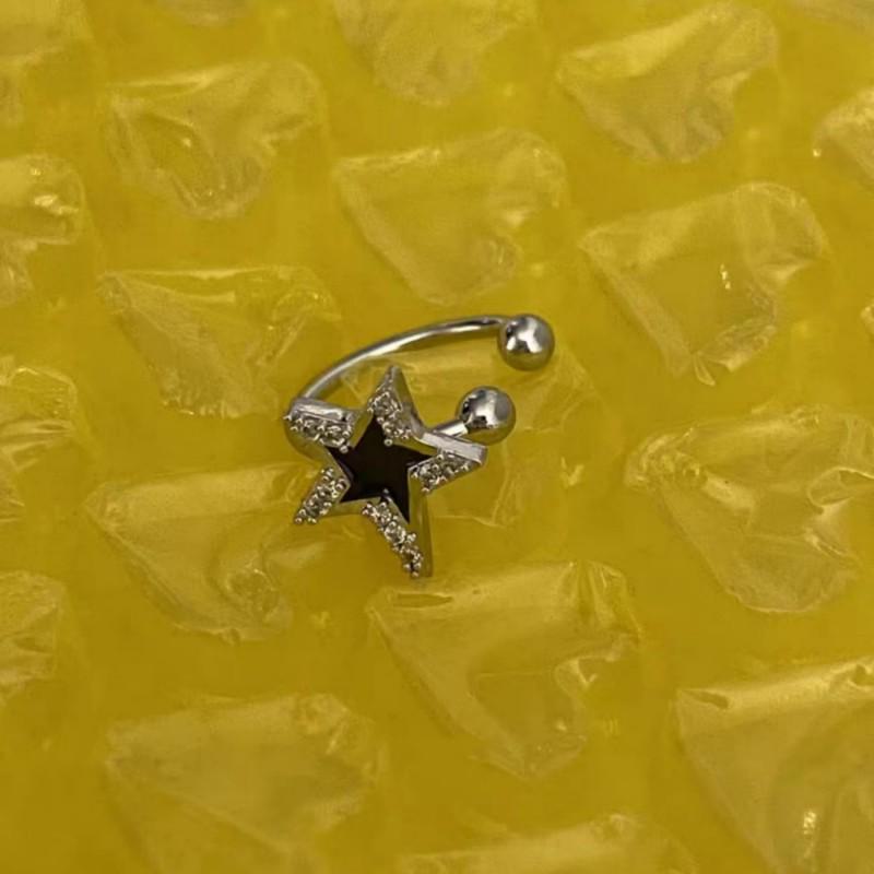 Elegant Diamond Star Ear Cuffs - Black & White Five-Point Design for Women