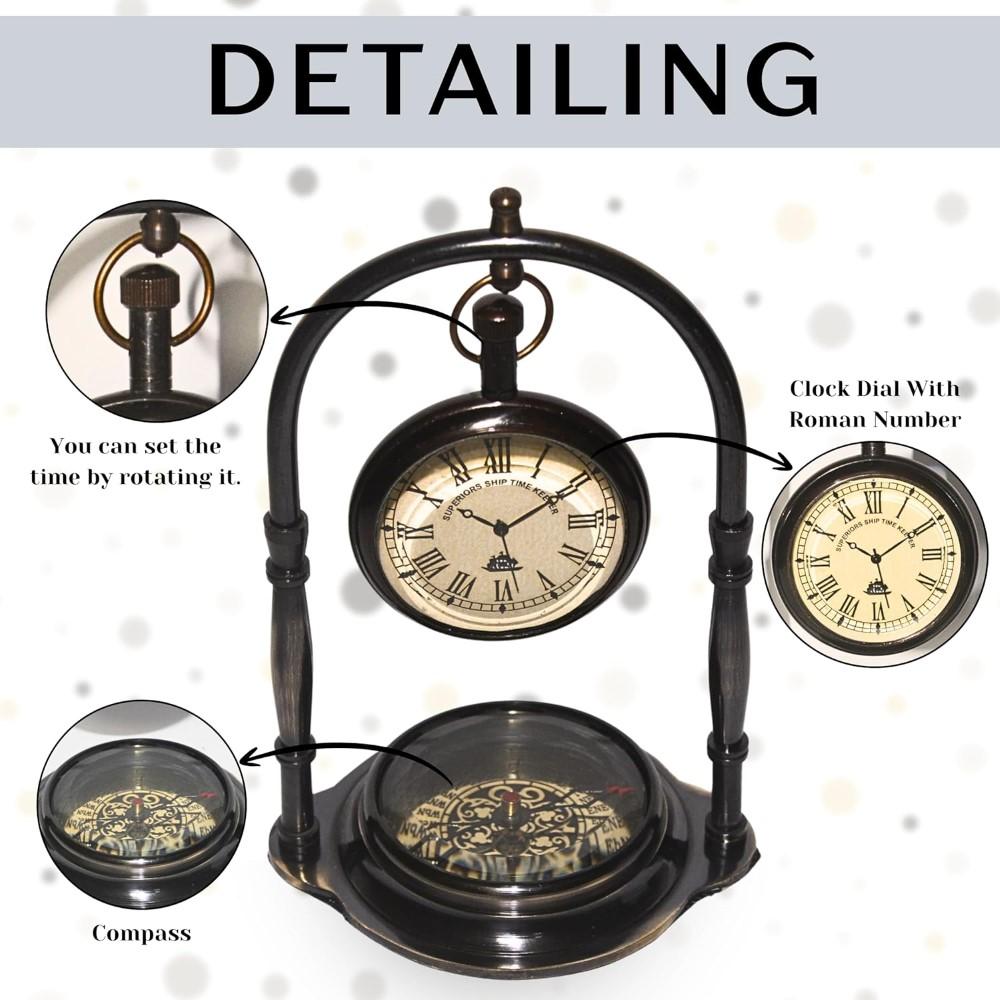 Clock Desk Vintage Table Top Antique Tabletop Brass Decorative Gift