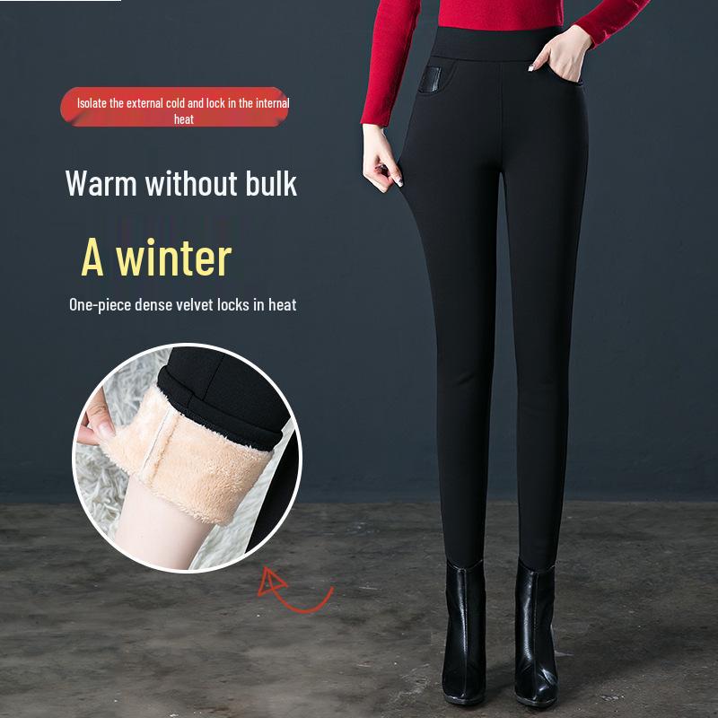 2026 High Waist Elastic Cotton Pants: Warm, Slimming, Plus Velvet, Autumn/Winter Women s Style 6XL