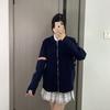 TB New Women's College Style Embroidered Double-sleeved Striped Lapel Jacket Knitted Sweater
