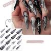 24pcs Manicure Long Almond False Nails Stiletto Stained Love Butterfly Flame Fake Nials Detachable Ballerina Press on Nails DIY
