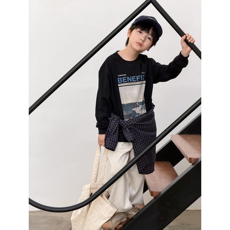 Kids Neutral Cartoon Letter Cotton Long Sleeve Pullover Sweatshirt