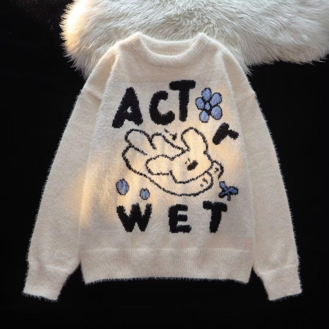 Japanese-Inspired Cute Cartoon Puppy Sweater: Soft, Retro, Loose Fit for Autumn/Winter One Size 95-130kg