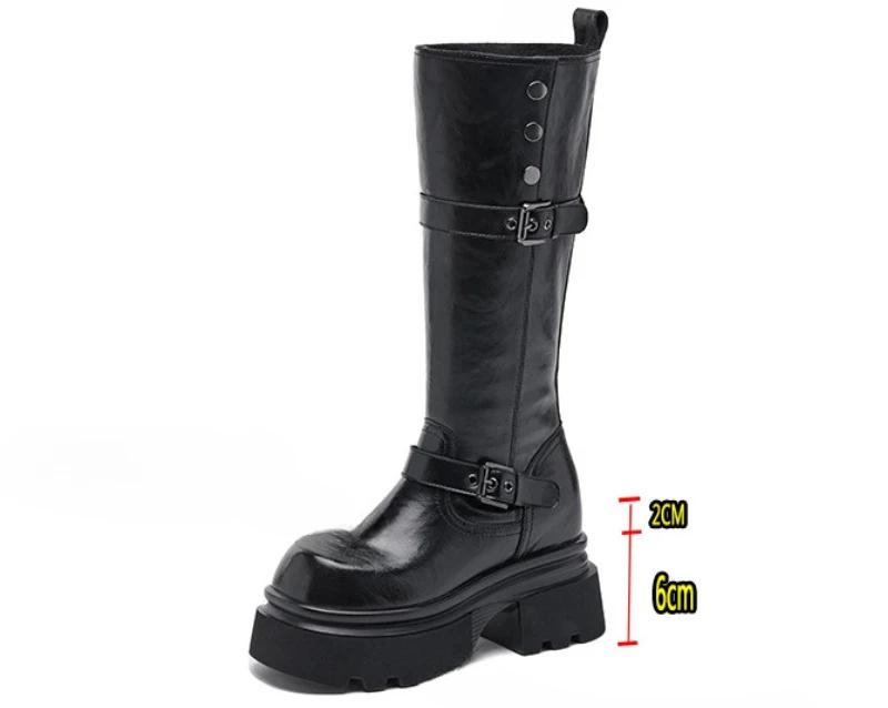 Fashion 8cm New Microfiber Women Boots Autumn Boots Leather Platform Wedge British Ankle Spring Synthetic Knee High Fashion Shoes