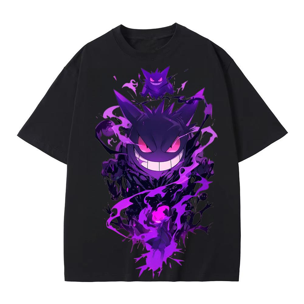 MINISO Cartoon Gengar Printed T - Shirt Summer New Unisex Y2K Harajuku Style Loose & Casual Short Sleeved Top Cotton
