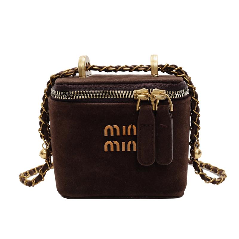 

Frosted new chain miu French box bag niche texture women s small square bag personalized shoulder messenger bag 12*10*7 кофейный
