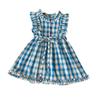 Girls' Princess Dress Plaid Vest Dress, Children's Flying Sleeve Dress, Summer Casual Girls' Dress