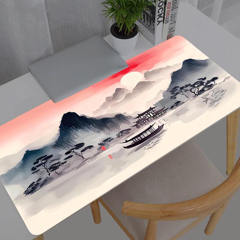Tapis de Souris Grand Peinture à l'Encre Paysage Gamer Accessoires de Jeu Vitesse Clavier Bordure de Verrouillage en Caoutchouc Tapis de Bureau Tapis de Souris pour Ordinateur Portable