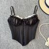 Bowknot Lace Corset Ruffle Suspender Vest Spicy Girl Style Lace Flower Camisole  Ladies
