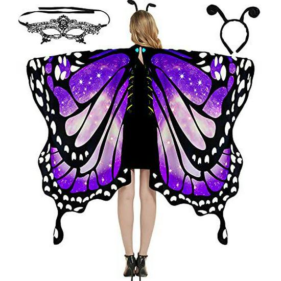 Rotating Butterfly Shawl: Halloween Belly Dance Gradient Wings Cloak