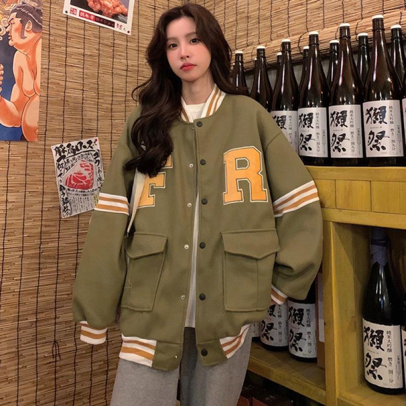 2023 American Baseball Embroidered Jacket: Women's Versatile Loose-Fit Spring/Autumn Outerwear