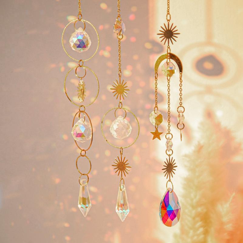 Crystal Suncatcher Moon Star Rainbow Sun Catcher Wind Chime Pendant Sun Catcher Pendants Outdoor Garden Yard Hanging Decor