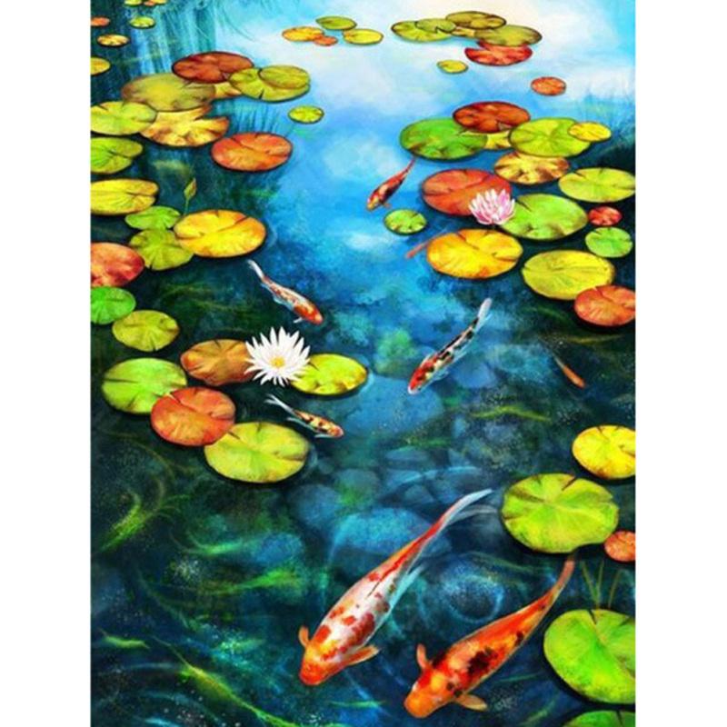 

Diy 5d комплект алмазной живописи кои рыба озеро лотоса картина ручная работа мозаика художественная картина домашний декор 4#