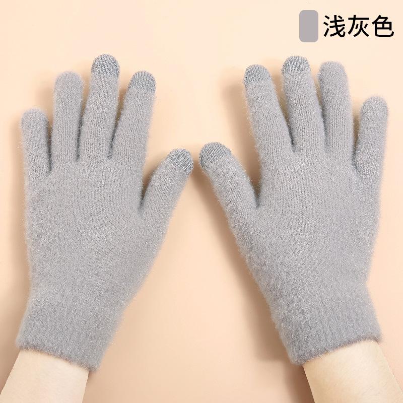 Autumn and winter women's plush touch screen gloves warm and cold imitation mink knitted soft hot-selling gloves