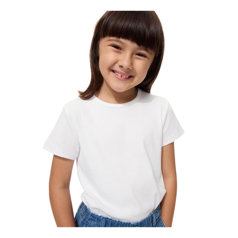 UNIQLO 483348 Girls Rib T-Shirt Short Sleeve Pink White Kids Japan 130 белый