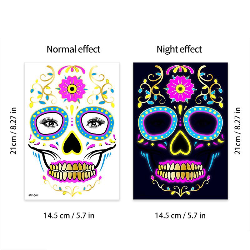 Mexico Day of the Dead Luminous Facial Tattoo Sticker Halloween Party Decoration Halloween Dress Up Day of the Dead DIY Party