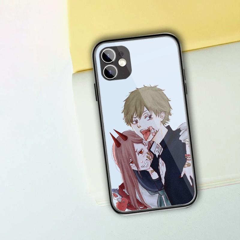 Cartoon Anime Chainsaw Man Phone Case For IPhone 13 12 11 XS X 8 7 6 Plus Mini Pro Max SE 2022 Black PC TPU Glass Phone Cover