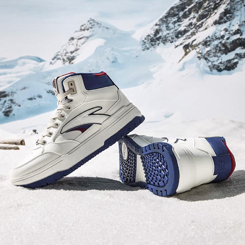 New Anta 982 Warm Anti Slip And Wear Resistant High Top Skateboard Shoes Men's White Blue Red 112448961-1