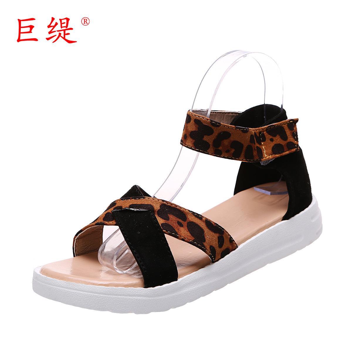 

Perennial giant Ti spot summer wish Amazon independent station eaby foreign trade large size Roman women s flat sandals 35 леопардовый