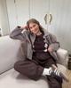 European & American Women's Fashion Casual Pleated Zipper Wool Jacket