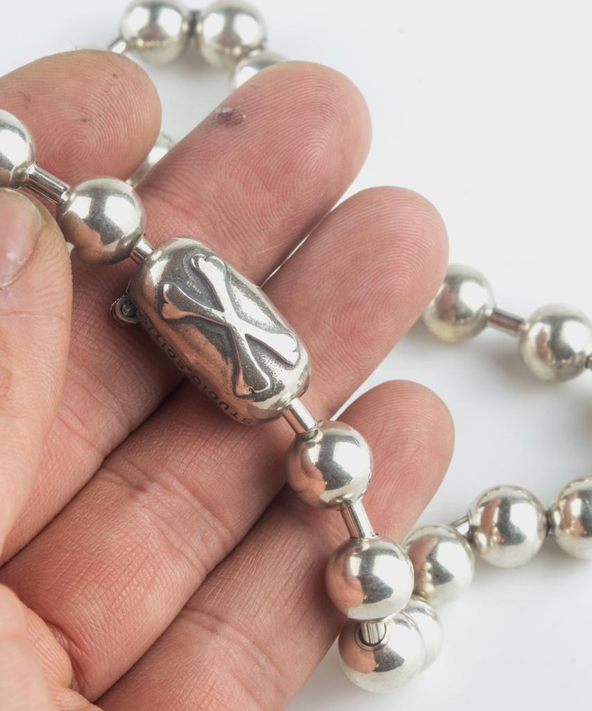 Sheen666 Cross Bone Ball Chain Silver Necklace 8Mm