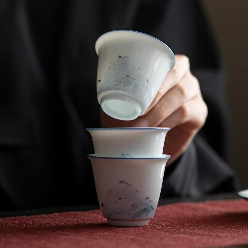 Chinese Style Tradition Ceramic TeaCups Travel Portable Kung Fu Tea Cup Household Tea Bowl Master Cup Tea Set Accessories New