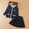 Girls' Knitted Outfit Navy Swetaer Cardigan with Polka Dot Pattern Pleated Skirt Set Children Autumn Winter Clothing Set
