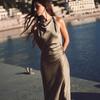 2024 European and American Fashion Black Silk Satin Midi Dress - Round Neck Sleeveless Design