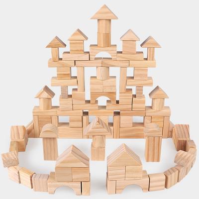 100pcs Log Wood Castle Building Block Toys For Kids Geometric Shape Game Educational Toys Gifts For Christmas Birthday