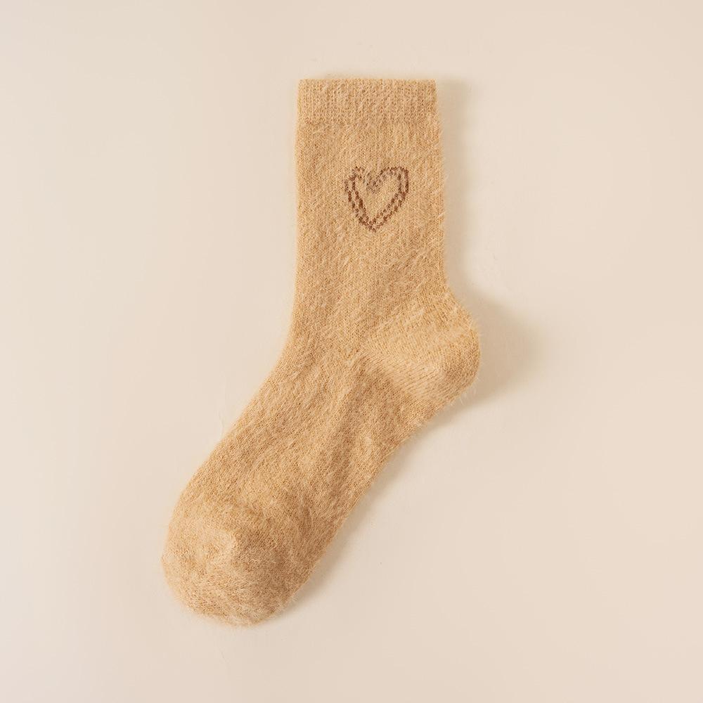 

Зимние Утепленные Носки, Женские Носки до Середины Икры, Ретро Сердечко из Норки, Пушистые Осенне-Зимние Длинные Носки до Икры, Носки для Сна 1 pair хаки