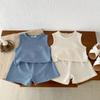 Kids 2024 Summer Korean-Style Soft Cotton Pleated Vest and Shorts Set for Boys and Girls
