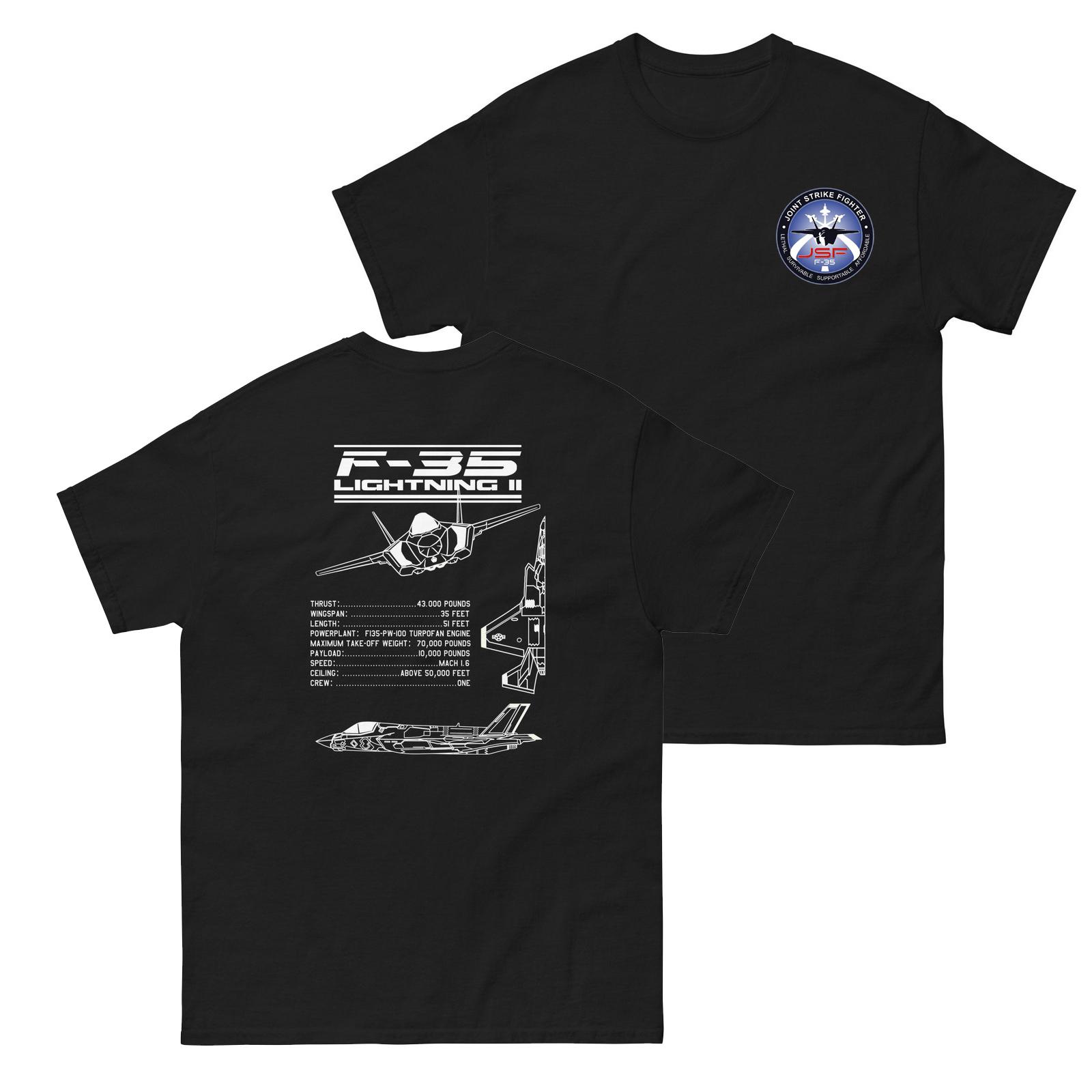 

JSF Logo F35 Lightning II Blueprint Infographic TShirt 100 Cotton ONeck Summer Short Sleeve Casual Mens Tshirt Size S3XL S