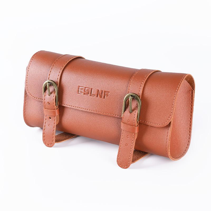 

ESLNF Retro Triangle Bag Bike PU Leather Bicycle Front Frame Ultra-light Tube Small Packet Repair Tool Pouch Cycling Accessory
