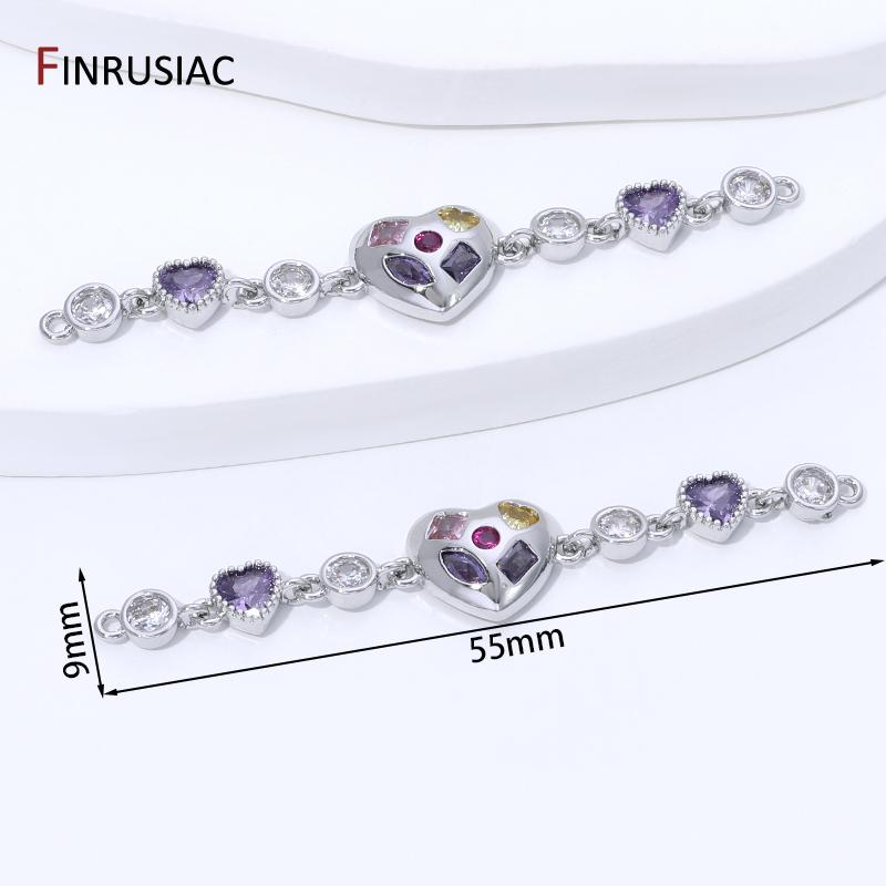 

14K Gold Plated Brass Inlaid Zircon Heart/Flower Chain Connector,Bracelet Connector For DIY Jewelry Making Accessories 1 piece