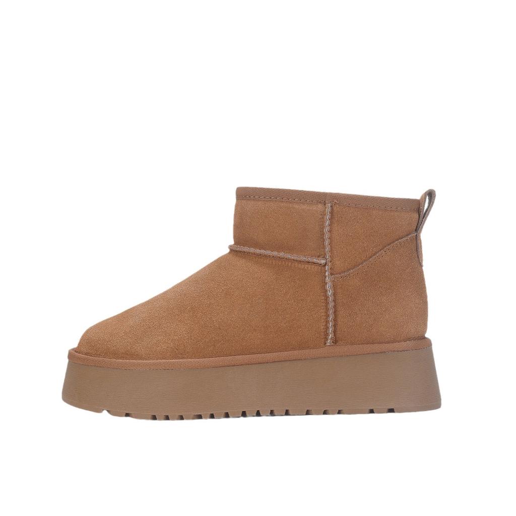 Cowhide snow boots women's autumn and winter leather short boots keep warm and cold-proof one-pedal couple bread shoes cotton shoes