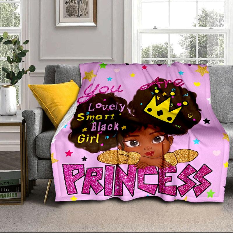 Black Princess Magic Celebration Blanket Flannel Blanket for Bed, Sofa, Camping, Hiking, Picnic Essentials, Gift for Family Fan Gifts