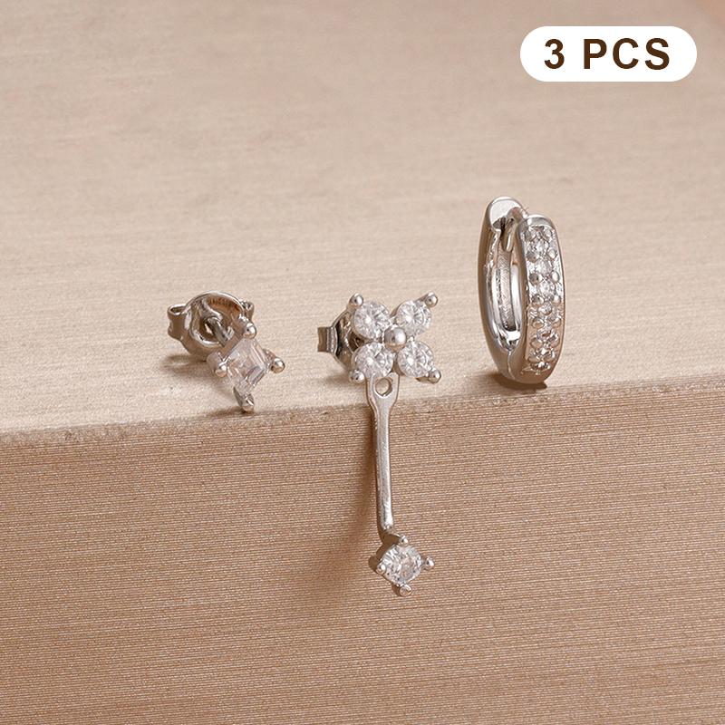 3Pcs  Zirconia Flower Heart Huggie Hoop Earrings Set For Women Exquisite Pendant Ear Stud Piercing Jewelry Gift