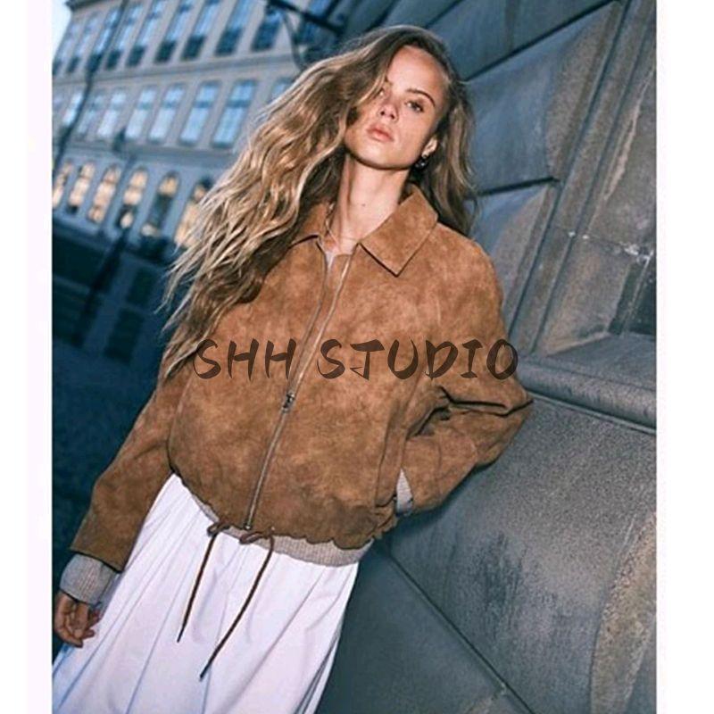 New Fall Women's Clothing French Vintage Style Casual Polo Collar Long Sleeves Short Flannel Outwear 1309046