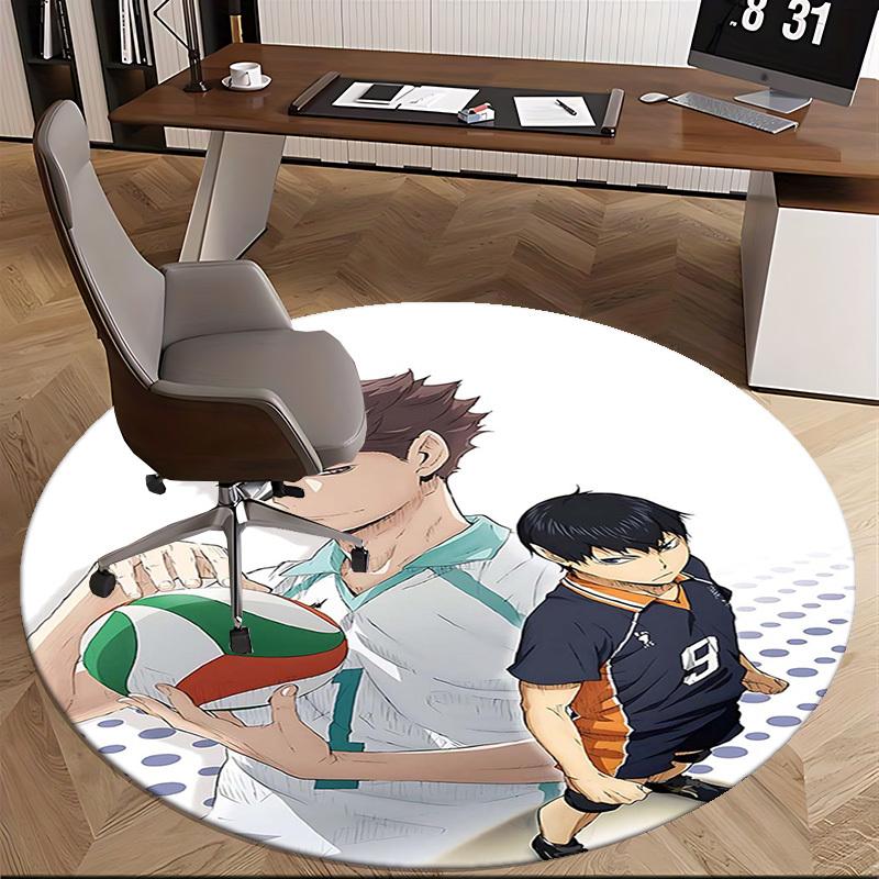 1pc Anime Volleyball Player Round Carpet  Office Chair Mat, NonSlip Rug for Anime Lovers, Seasonal Gift, Suitable for Home Decor, Living Room