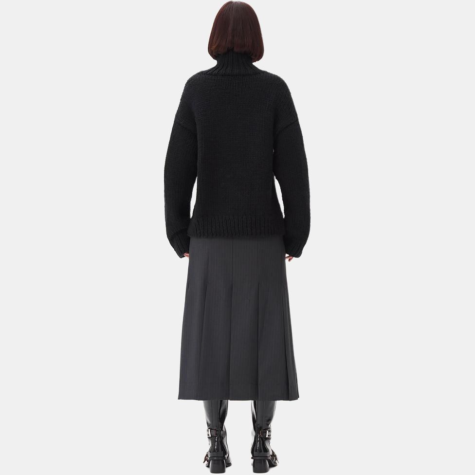 Ganni FW24 Rose Pattern Ribbed Edge Turtleneck Sweater Women sweater Black K2321099