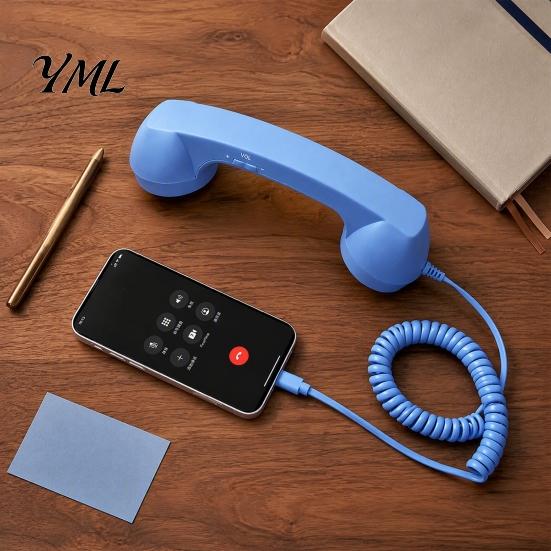 Nostalgic Desktop Decoration Prop Retro Phone Handset for Mobile Phones, Type-C Vintage Wired Handheld Comfortable Grip Telephone Handle Cell Receiver